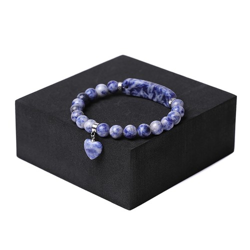 8MM Lapis Lazuli Healing Bracelets Love Heart Charm Stretch Bracelet Crystal Ene - 第 5/7 張圖片