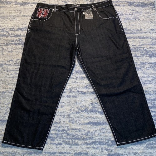 Vintage Y2K Baggy KNOCKOUT Denim Jeans bestickte Taschen Herren 54x32 Neu mit Etikett Skate - Bild 6 von 10