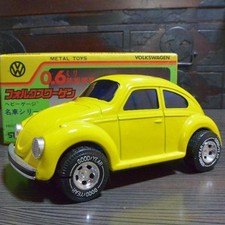 NAKADA Vintage Tin Toy mini Car Volkswagen Beetle VW Yellow Showa Retro