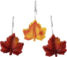 12PCS Maple Leaf Shower Curtain Hooks, Orange Red Decorative Leaves Fall Shower