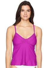 Coastal Blue Women's Laser Cut Tankini Top Swimwear, Punchy Purple, L