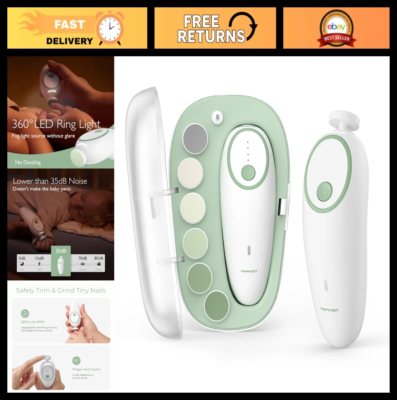 Gentle Electric Baby Nail File & Trimmer with Night Light, 7 Grinding Heads, Gre
Opens in a new wind