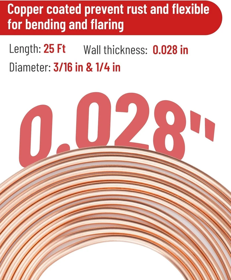 Brake Line Repair Kit 3/16 + 1/4 25FT Copper Pipe Flaring Tool 44 Fittings Nuts - Image 3 of 4