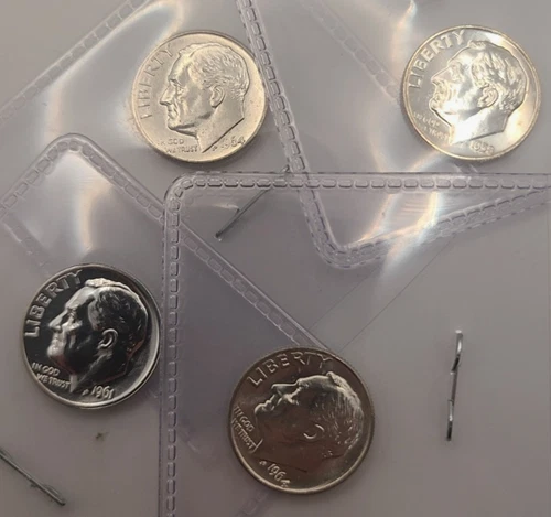 LOT OF 4 PROOF ROOSEVELT SILVER DIMES DEEP LIQUID SILVER MIRRORS WOW COINS SWEET