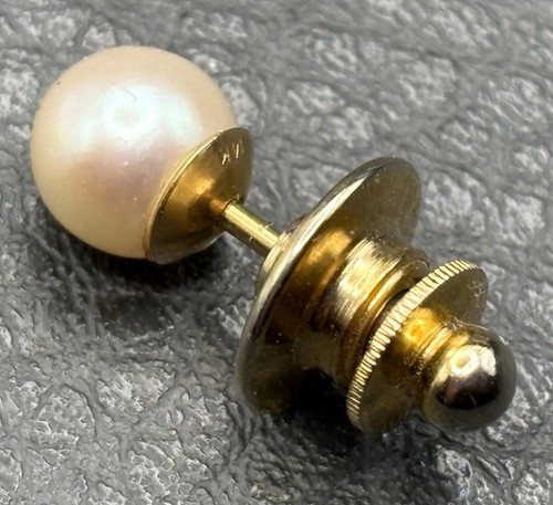 Vintage 14K Yellow Gold And Pearl Tie Tack Lapel Pin Luxury Men’s Accessory