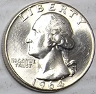 1964 Washington Quarter - circulated, ungraded condition - 90% - Business Strike