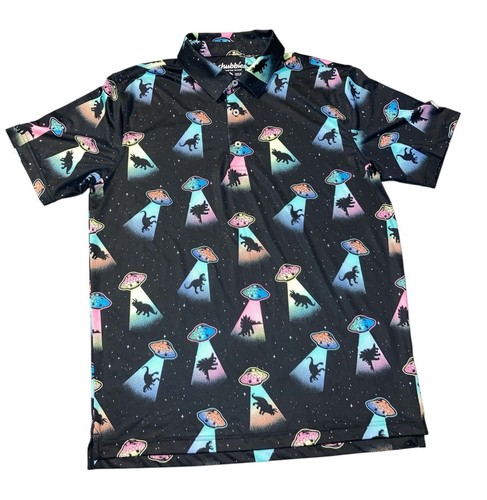 Chubbies Men's The Beam Me Up Performance UFO Polo Shirt-Black Multi-Small