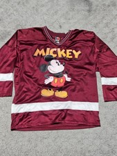 Vintage 90s Mickey Mouse Unlimited Hockey Jersey Maroon Brazos Made In USA NWT