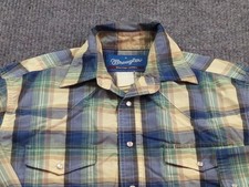 Wrangler Shirt Mens Small Plaid Western Pearl Snap Long Sleeve Cowboy