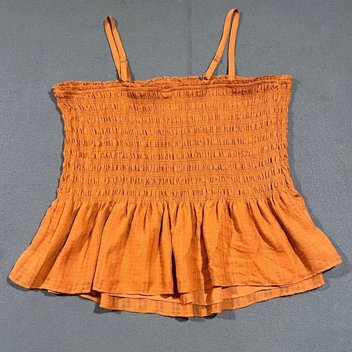 Top Torrid 4X26 Ambra Marrone Peplum Chiffon Smocked Taglie Forti Cinghie Regolabili - Foto 7 di 7