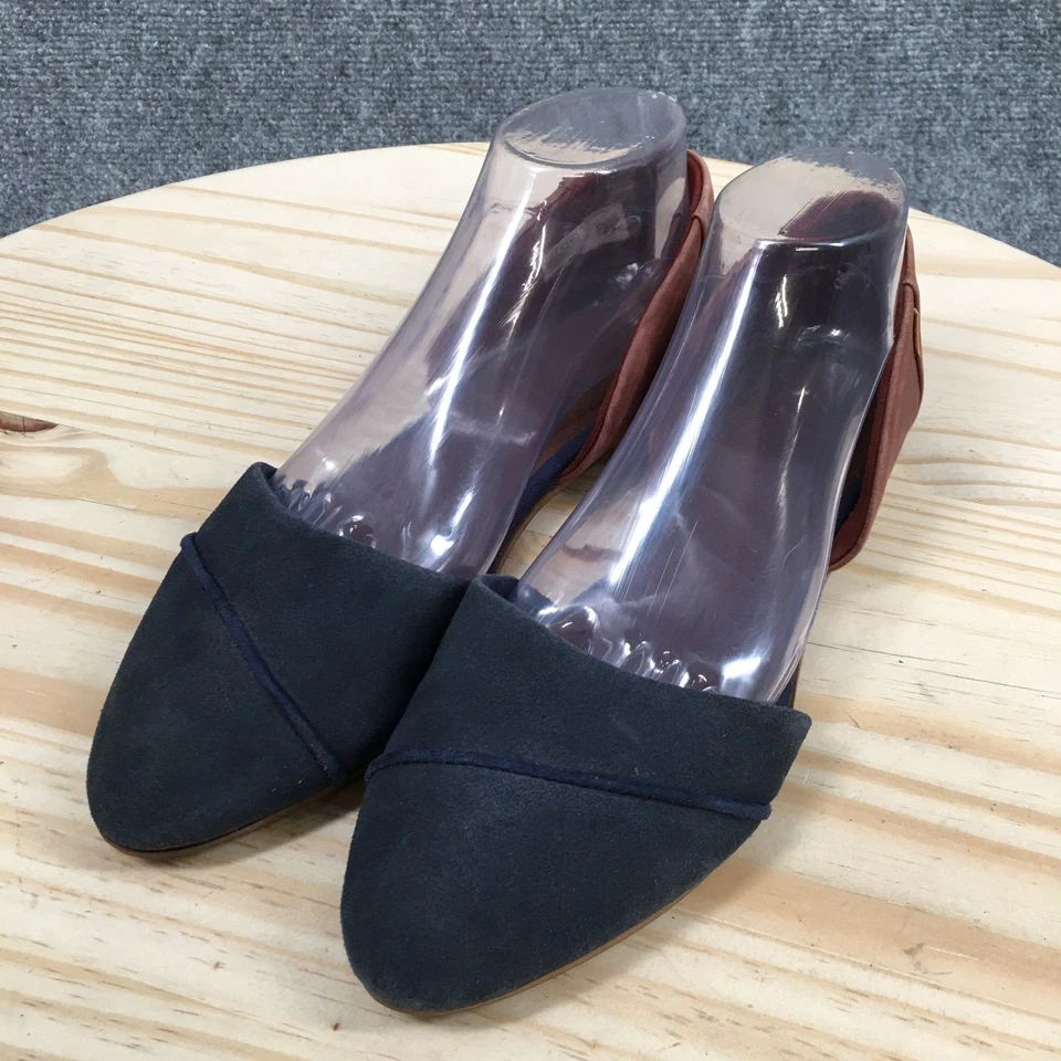 TOMS Shoes Womens 10 Jutti Casual Slip On DOrsay Flats Blue Brown Suede Leather - Image 3 of 4