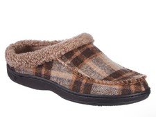 Isotoner Memory Foam Slippers moccasin Eco Comfort Plaid Dark Chocolate M 8-9