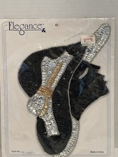 Elegance Lady Head With Hat Appliqu  W/Black Silver Sequins 7 X 9 1/2  