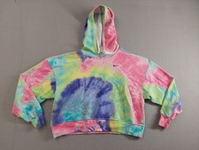 Nike Women Hoodie S Multicolor Tie Dye Logo Long Sleeve Crop Pullover Activewear