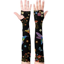 Minxiang Gardening Sleeves for Women Arm One Size Black Hummingbird