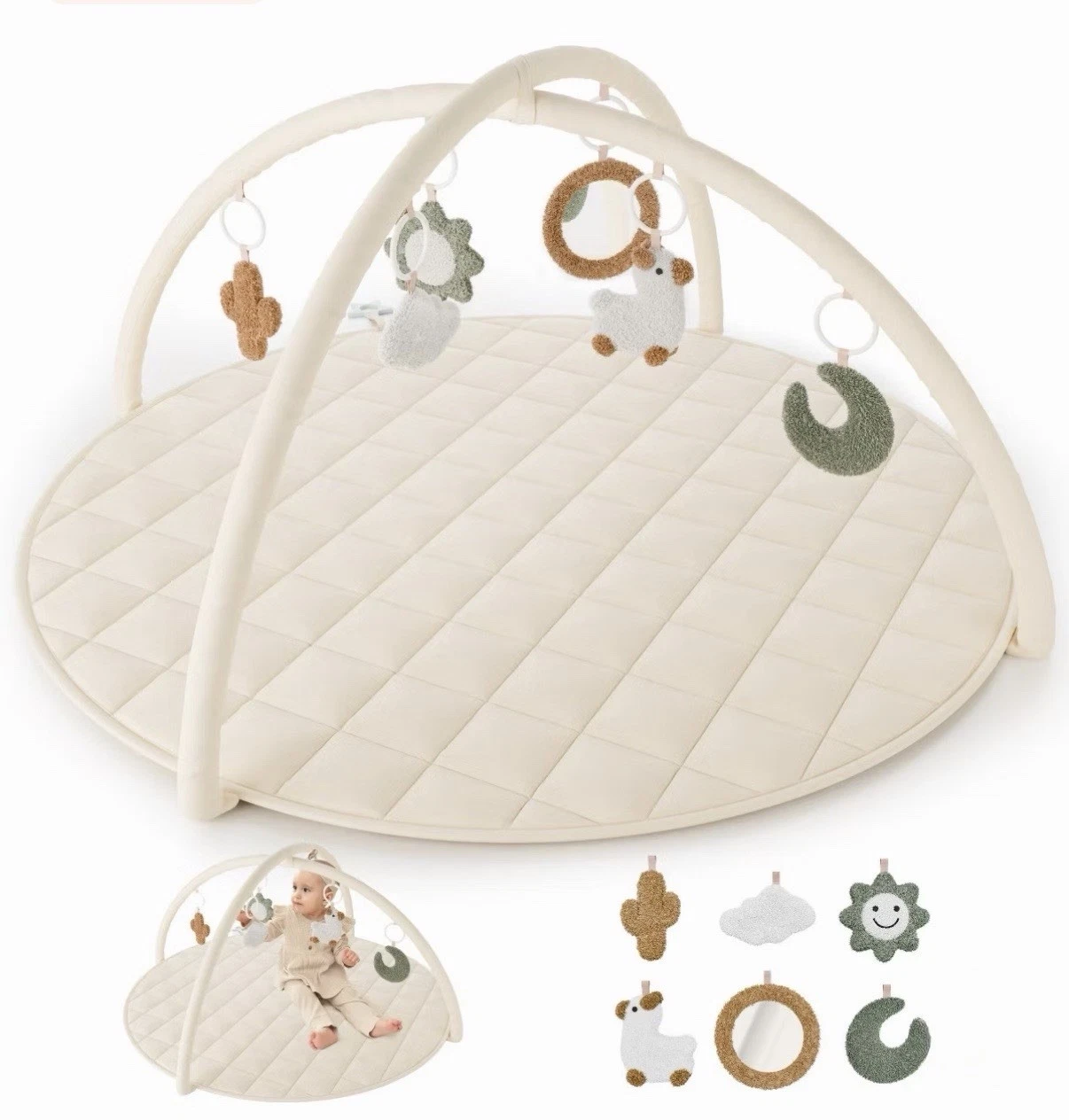 Beautiful Baby Play Gym and Tummy Time Mat - Soft Cotton Mat with 6 Cute Toys
Opens in a new window 