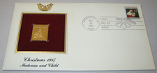 1987 Christmas Madonna and Child 22kt Gold GOLDEN Cover Replica Stamp FDC