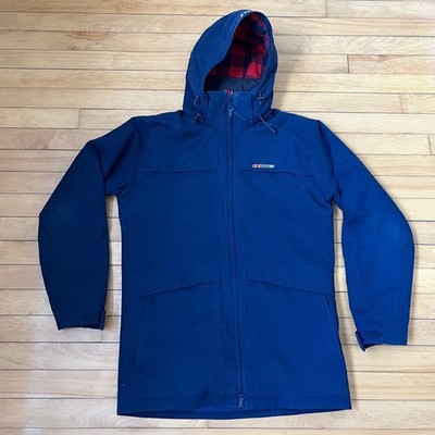 Helly Hansen Mens Navy Blue Hooded Softshell Jacket Plaid Lined Hood Size M