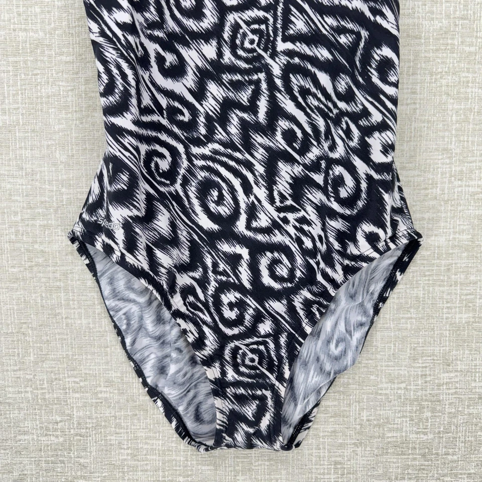 Speedo Swimsuit Womens Size 12 Black White Abstract One Piece Racerback Lined - Image 3 of 4