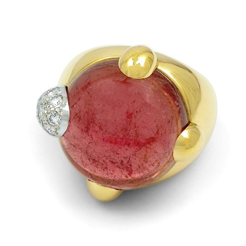 POMELLATO GRIFFE 18KT YELLOW GOLD PINK TOURMALINE AND DIAMOND RING - Picture 1 of 4