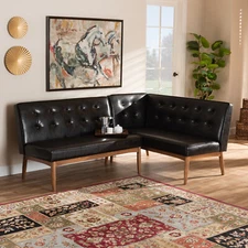 Baxton Studio Arvid Mid-Century Modern Dark Brown Faux Leather Upholstered 2-Pie