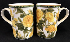 Royal Canterbury Yellow Roses Coffee Cup Mug Bone China Set of 2