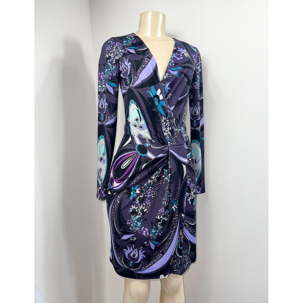 EMILIO PUCCI Purple Floral Print Long Sleeve V-Neck Wrap