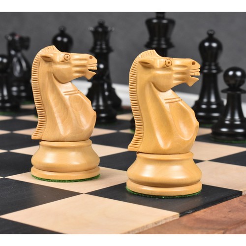 3.9" Lessing Staunton Chess Pieces only Set- Natural Ebony Wood -Triple Weighted - Picture 11 of 12