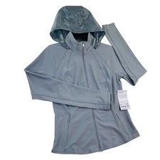 Athleta Interval Jacket Women Med Gray Full Zip Hooded Performance Pockets New