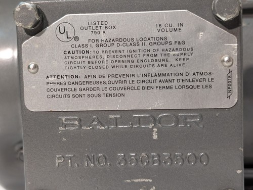 Baldor M13G 92485727 Hazardous Locations Electric Motor, 1 hp, 1140rpm, SF 1.00 - Picture 3 of 12