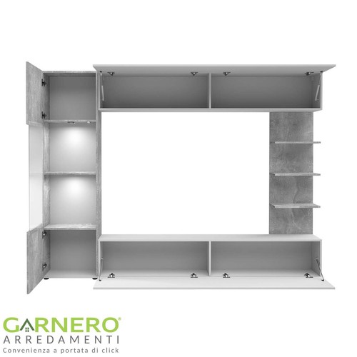 Parete attrezzata moderna soggiorno con ripiani 250x187 cm bianco pietra GRACIA - Foto 2 di 3