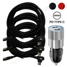 For iPhone 15 16 Pro Samsung Dual Type C PD Fast 40W Car Charger Adapter Cable