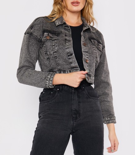 New Denim Jacket Womens Black Acid Wash 