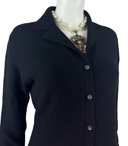 Neiman Marcus New 8 10 US 44 46 IT M 100% Cashmere Black Cardigan Sweater Runway - Picture 7 of 9