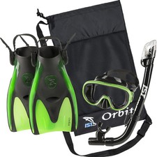 IST Orbit Premium Snorkel Set: Fins, Mask, Dry Top Snorkel and Bag