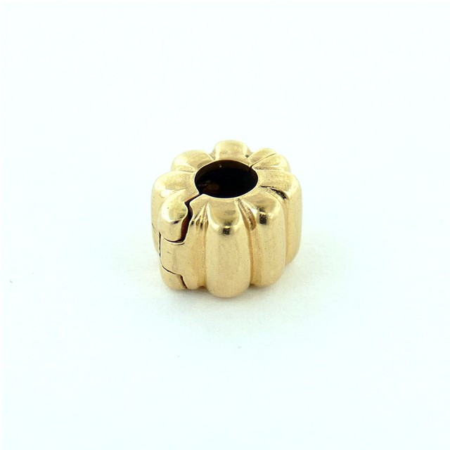 PANDORA G 585 ALE 14K YELLOW GOLD RIBBED CLIP SPACER CHARM eBay