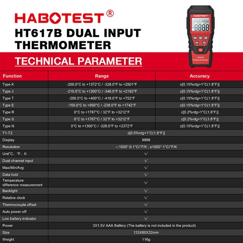 Digital Thermometer Dual Channel K Type Thermometer Backlight Temperature Meter - Picture 8 of 11