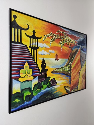 Vintage Original Signed Ken Westerfelt Oil Painting 24x18 Framed Buddhist Art - Picture 12 of 15
