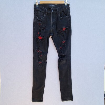 Saint Morta Jeans Distressed Black Sz 30 TARTA SUPER SKINNY Tartan GOTH EMO PUNK