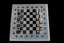 Table De Jeu D'Échecs En Marbre Blanc 15" Avec Pièces D'Échecs