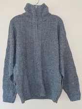 London Fog Blue/Gray Zip Front Cardigan w/Pockets, Size L - Made in USA