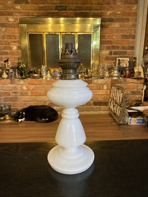 Antique Vintage Kosmos Brenner Hand Blown Opaline White Milk Glass Oil Lamp