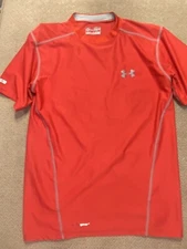 Mens Under Armour Red Shiny Spandex Fitted Shirt Jock Small