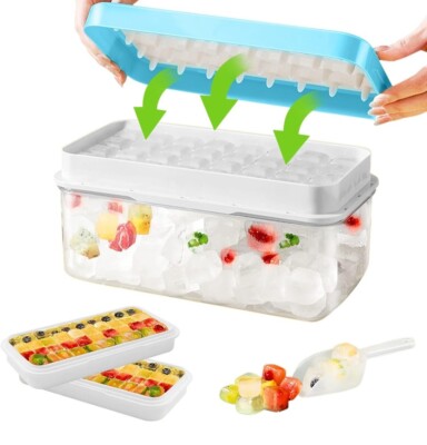Eiswürfelform mit Deckel, Easy Release 64 Eiswürfelschalen Formen mit Aufbewahrungsbox