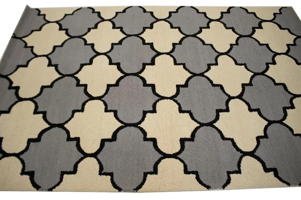 Cream Wool Area Rug Handmade 5X7 Tribal Geometric Farmhouse Boho Decor Carpet - Image 4 of 4