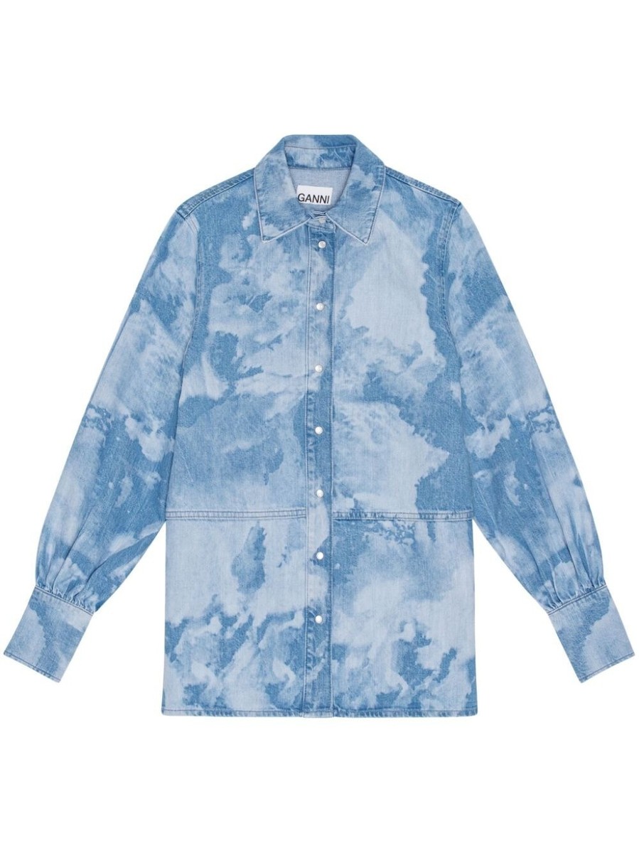 GANNI bleach denim button up shirt top size 34/ S | eBay