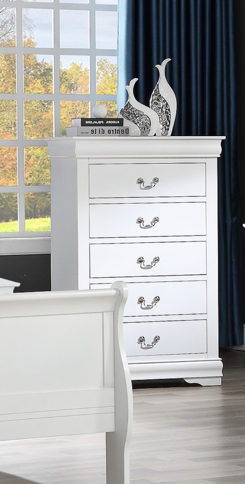 White 5-Drawer Chest - Louis Philippe Style
