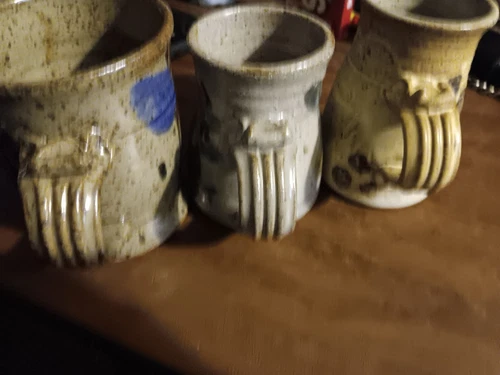 Vintage  Stoneware Ceramic Mugs  3 Of Them Pottery Cup Artisan Signed Perfect 