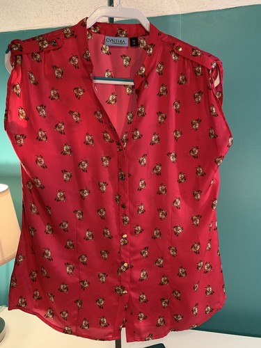CYNTHIA ROWLEY Size M Women's Top Button Up Sleeveless Fox Multicolor