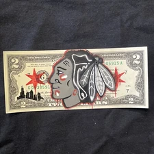 Chicago Blackhawks 2 Dollar Bill Original painting Graffiti Art Street Art